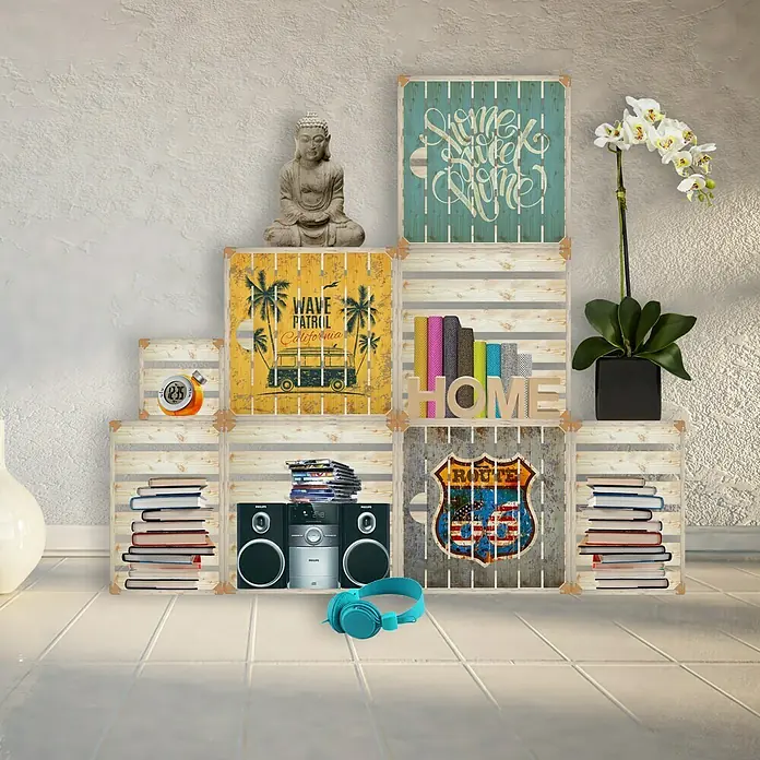HolzZollhaus Houten kist A 1/2 - 35 x 35 x 32 cm, Beachbus, Geschaafd - Sfeeropname