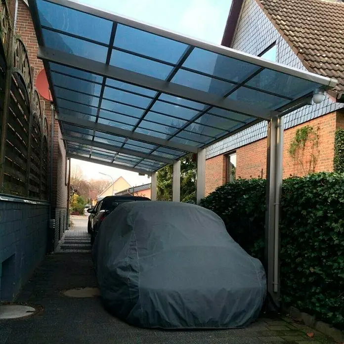 Ximax Carport LINEA Tandem 110 - 9,8 x 2,7 m, Einfahrtshöhe: 2,2 m, Edelstahloptik, Schneelast: 137 kg/m² - Stimmungsaufnahme