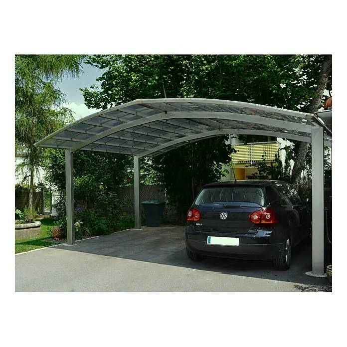 Ximax Carport Portoforte M 110 - 4,9 x 5,4 m, Einfahrtshöhe: Max. 2,2 m, Edelstahloptik, Schneelast: 137 kg/m² - Stimmungsaufnahme