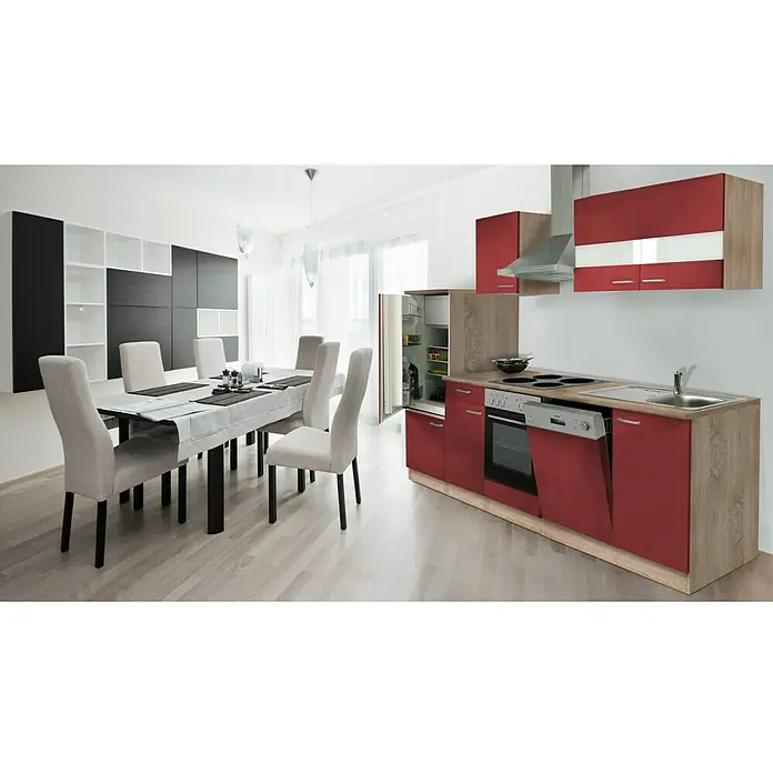 Respekta Küchenzeile KB280ESR - Breite: 280 cm, Mit Elektrogeräten, Rot