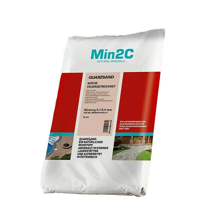 Min2C Kvarcni pijesak - Natur, Granulacija: 0,1 mm - 0,4 mm, 25 kg - Pogled sprijeda
