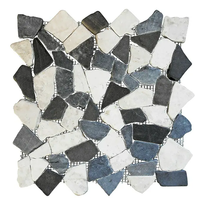 Mosaikfliese Marmor - 30 x 30 cm, Weiß/Schwarz/Grau, Matt