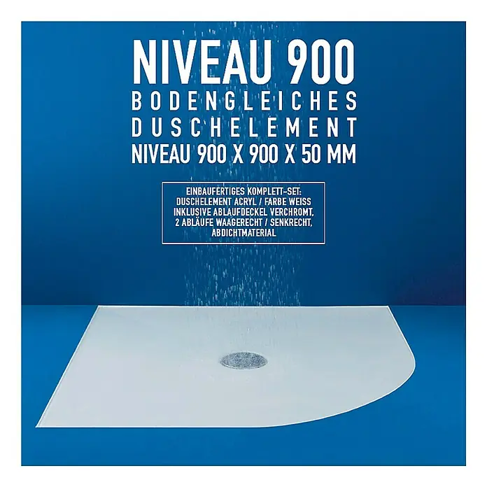 Duschelement Niveau - 90 x 90 cm, Rund, Sanitäracryl, Weiß