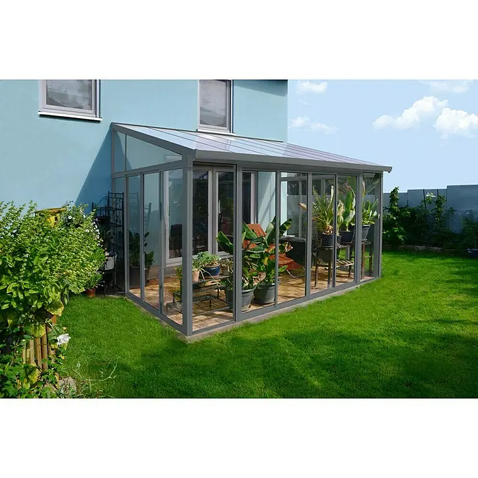 Palram – Canopia Wintergarten San Remo - B x T x H: 4,25 m x 3 m x 3,1 m, Anthrazitgrau - Stimmungsaufnahme