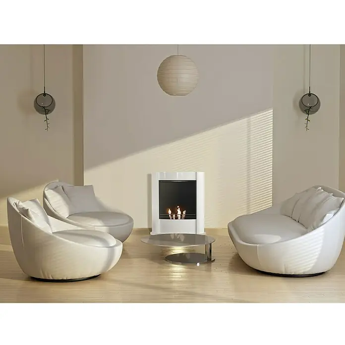 Purline Chimenea de bioetanol Tantalo - 66 x 22 x 76 cm, Blanco - Foto ambiente