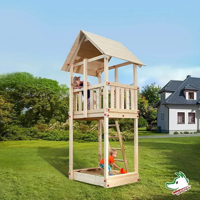 Weka Drachenturm Tabaluga - 124 x 100 x 331 cm, Fichte, Naturbelassen, Satteldach - Stimmungsaufnahme