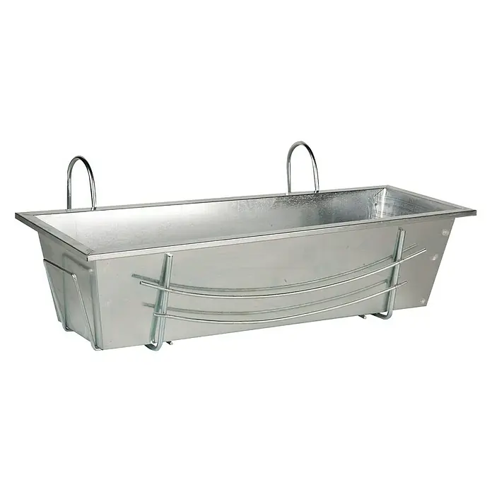 Žardinjera za balkon - 60 cm, Srebrne boje, Pocinčano, Uključen moderan nosač - Pogled sprijeda