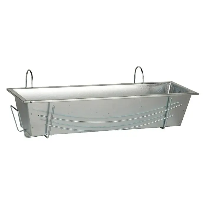 Žardinjera za balkon - 80 cm, Srebrne boje, Pocinčano, Uključen moderan nosač - Pogled sprijeda