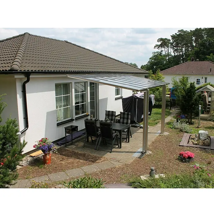 Ximax Carport LINEA 80 - 4,9 x 2,7 m, Einfahrtshöhe: 2,2 m, Edelstahloptik, Schneelast: 100 kg/m² - Vorderansicht