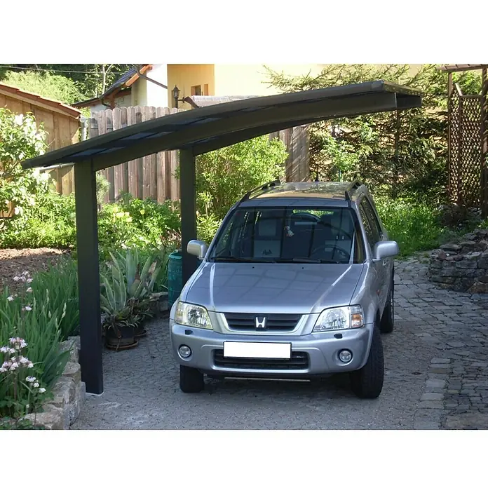 Ximax Carport Portoforte 60 - 4,9 x 2,7 m, Einfahrtshöhe: Max. 2,2 m, Mattbraun, Schneelast: 75 kg/m² - Vorderansicht