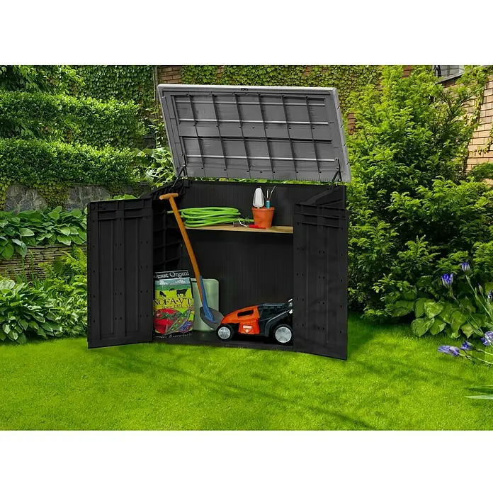 Keter Aufbewahrungsbox Store it out Max - L x B x H: 145,5 x 82 x 125 cm, Kunststoff, Anthrazit/Grau - Anwendungsbeispiel