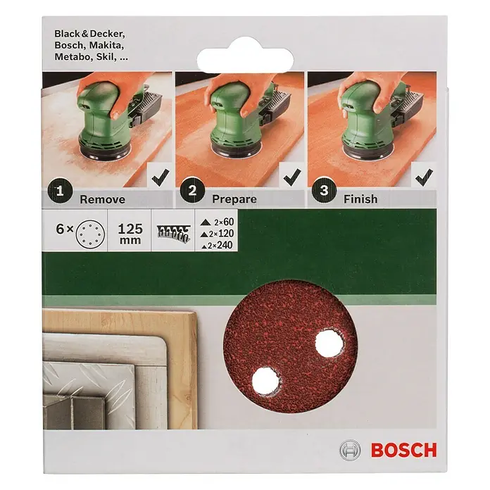 Bosch Schleifblatt-Set - 125 mm, 6 Stk. - Vorderansicht