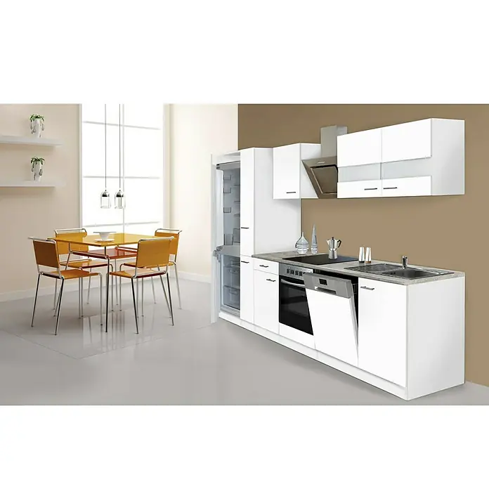 Respekta Küchenzeile KB310WWCGKE178 - Breite: 310 cm, Mit Elektrogeräten, Weiß