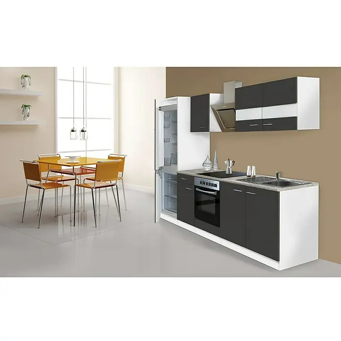 Respekta Küchenzeile KB270WGCGKE178 - Breite: 270 cm, Mit Elektrogeräten, Grau