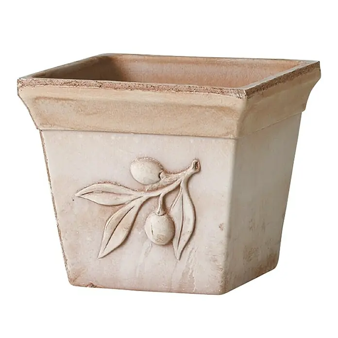 Deroma Olive Pflanzkasten Quadro - Außenmaß (L x B x H): 18 x 18 x 15 cm, Naturmaterialien, Terracotta - Vorderansicht
