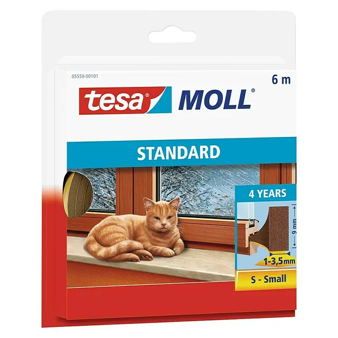 Tesa MOLL Dichtungsstreifen Standard I-Profil - Braun, 6 m x 9 mm x 4 mm, Geeignet für: Spaltenbreiten 1 - 3,5 mm - Vorderansicht