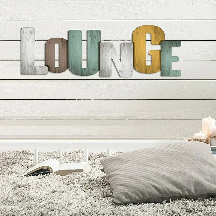Wandobjekt - Lounge, Weiß/Braun/Türkis/Gelb, 60 x 20 cm