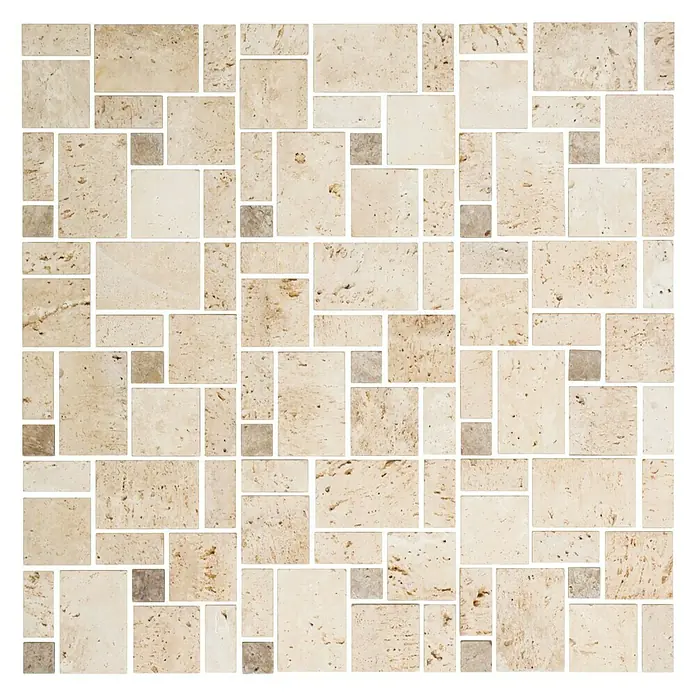 Samoljepljiva mozaik pločica Travertin SAM 4CM14 - 30,5 x 30,5 cm, Prirodni kamen, Mješavina bež - Pogled sprijeda