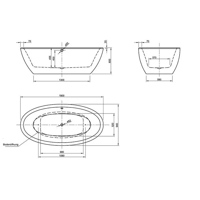 Ottofond Freistehende Badewanne Jade - 190 x 94 cm, Sanitäracryl, Weiß