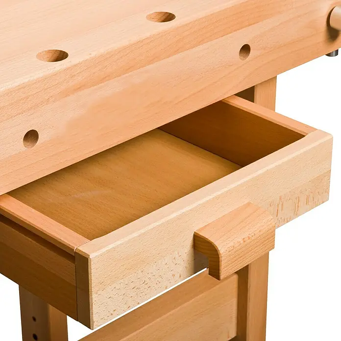 Ramia Werkbank Premium Monster - 2.120 x 790 x 870 mm, Schwalbenschwanzgezinktes Buchenholz - Detailaufnahme