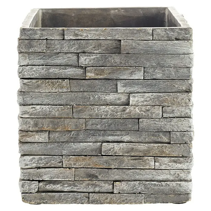 SK Latina Četvrtasta tegla za cvijeće Stonewall - Vanjska dimenzija (D x Š x V): 13 x 13 x 13 cm, Keramika, Pijesak sive boje, Izgled kamena - Pogled sprijeda
