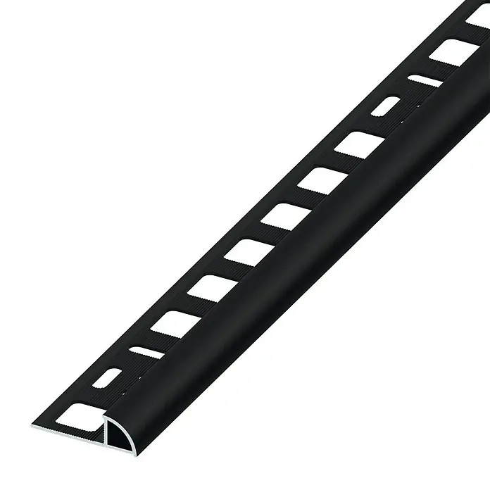 Kwartrond profiel - Aluminium, Zwart, l x h: 1 m x 10 mm, Geborsteld - Zijaanzicht links
