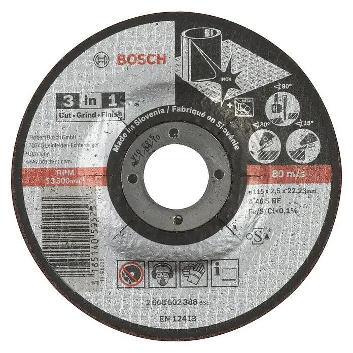 Bosch Professional Rezni disk A 46 S BF - Promjer rezne ploče: 115 mm, Debljina plohe: 2,5 mm - Pogled sprijeda