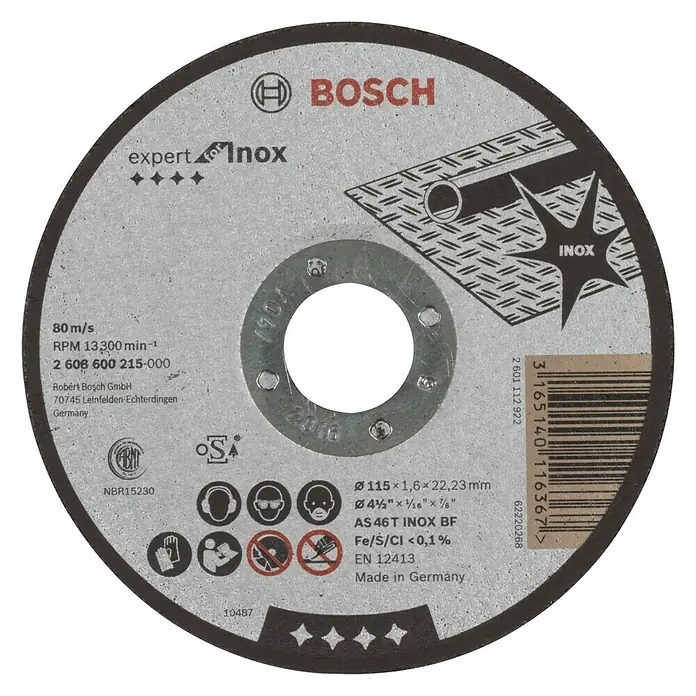 Bosch Professional Rezni disk Expert for Inox - Promjer rezne ploče: 115 mm, Prikladno za: Plemeniti čelik - Pogled sprijeda