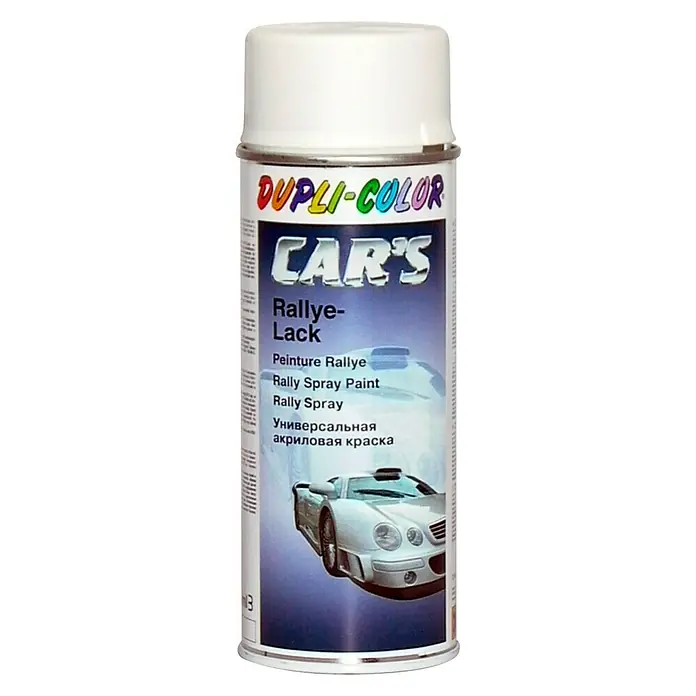 Dupli-Color Lak u spreju CAR'S Rallye - Bijele boje, Mat, 400 ml - Pogled sprijeda