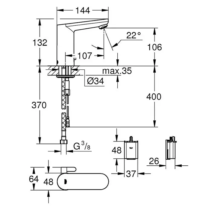 Grohe Get Slavina za umivaonik - Infracrvena elektronika, Krom, Sjaj - Detaljan prikaz