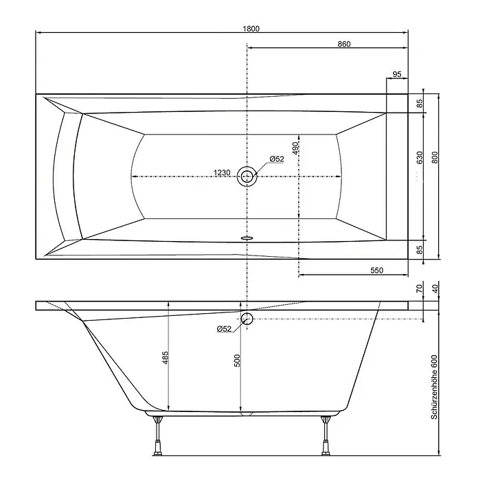 Ottofond Badewanne Tacoma - 180 x 80 cm, Sanitäracryl, Weiß - Ansicht von oben