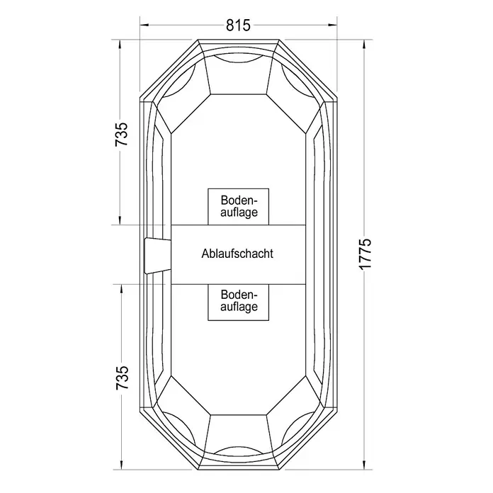 Ottofond Badewannenträger Dakar - Passend für: Badewanne Dakar 180 x 85 cm - Ansicht von oben