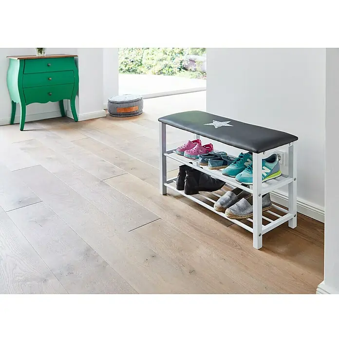 Schuhregal mit Sitzbank - L x B x H: 78 x 30 x 48 cm, Stern - Vorderansicht