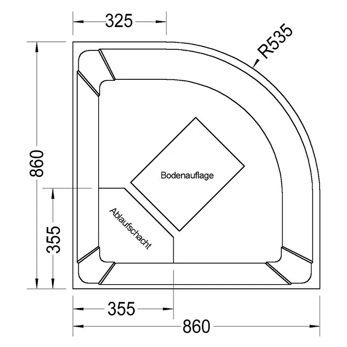 Ottofond Duschwannenträger Rico - 86,5 x 86,5 cm, Expandiertes Polystyrol, Weiß - Ansicht von oben