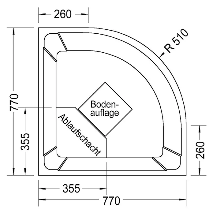 Ottofond Duschwannenträger Rico - 76,5 x 76,5 cm, Expandiertes Polystyrol, Weiß - Ansicht von oben