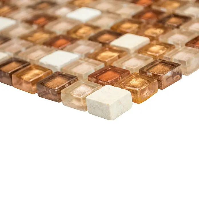 Mosaikfliese Quadrat Crystal Mix XCM M920 - 30,5 x 32,2 cm, Ocker, Glänzend - Vorderansicht