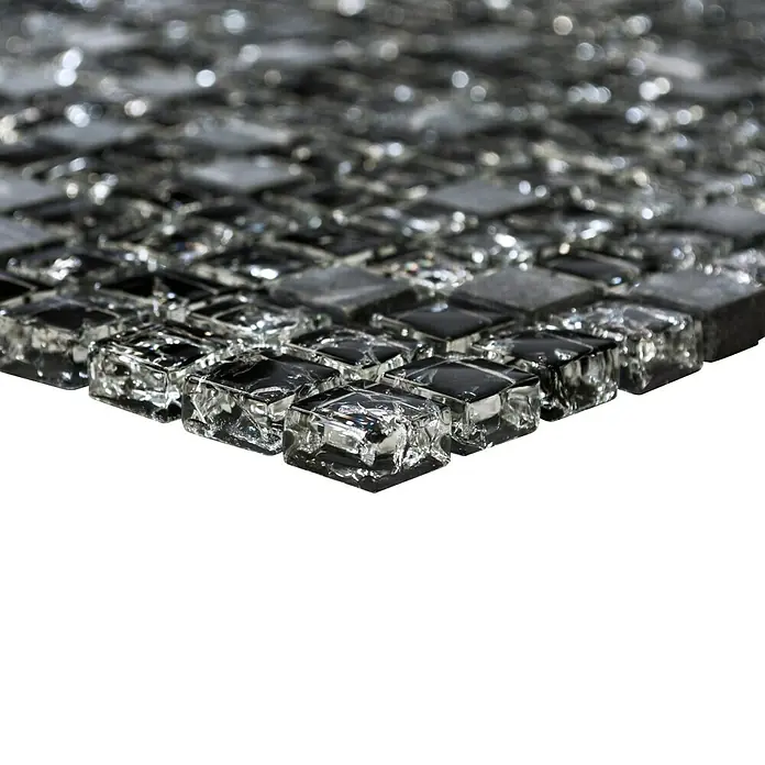 Mosaikfliese Quadrat Crystal Mix XIC 1028 - 30,5 x 30,5 cm, Schwarz, Glänzend - Vorderansicht