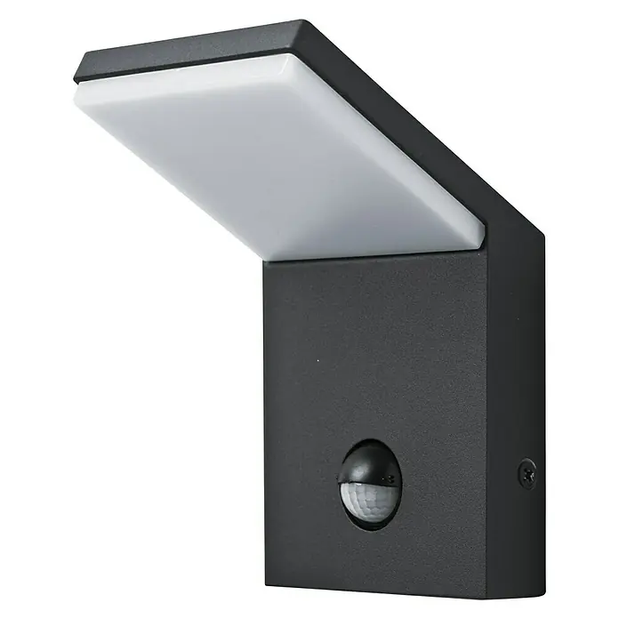 Starlux LED-Sensor-Außenwandleuchte Genova - 9,5 W, L x B x H: 105 x 100 x 164 mm, Silbergrau, Opal, Warmweiß