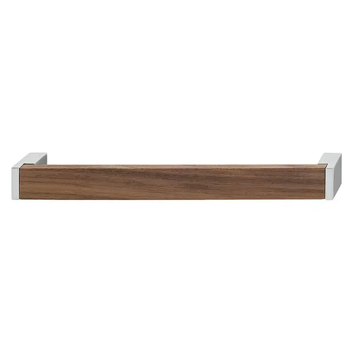 Möbelgriff - Typ Möbelgriff: Bügel, L x B x H: 140 x 20 x 29 mm, Holz, Verchromt, Lochabstand: 128 mm, Dunkelbraun - Vorderansicht
