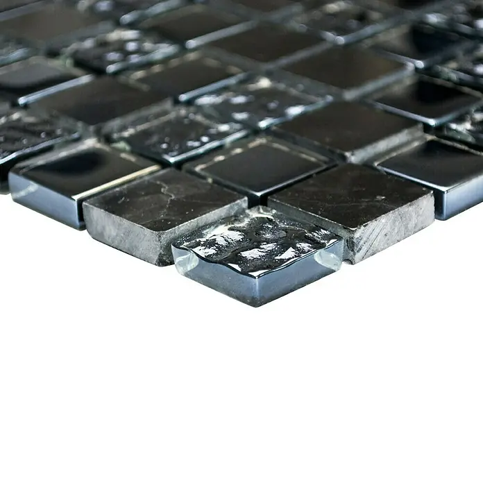 Mosaikfliese Quadrat Crystal Mix XCM M862 - 32,7 x 30,2 cm, Schwarz, Glänzend - Vorderansicht