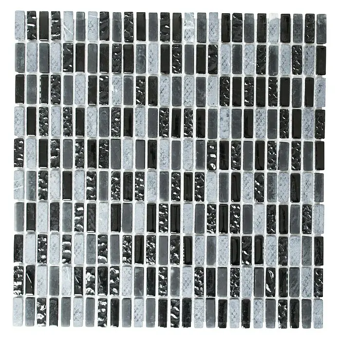 Mosaikfliese Stäbchen Crystal Mix XCM XS99 - 31,3 x 31,8 cm, Grau/Schwarz, Glänzend - Ansicht von oben