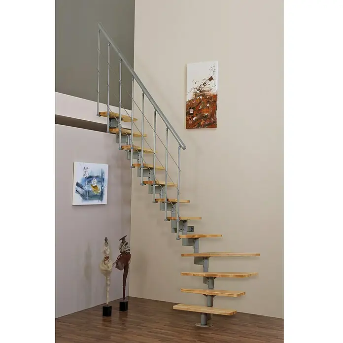 Minka Mittelholmtreppe Style - Breite: 70 cm, Silber, Farbe Stufen: Buche Hell, Geschosshöhe: 304 cm - Stimmungsaufnahme