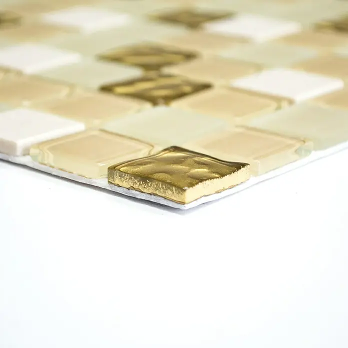 Selbstklebemosaik Crystal Mix SAM 4M362 - 30 x 30 cm, Weiß/Gold - Vorderansicht