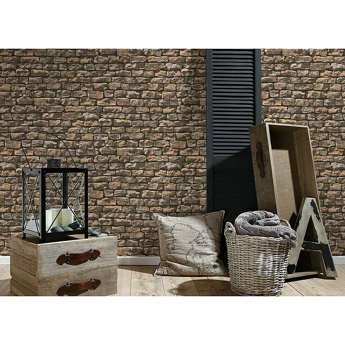 AS Creation Vliestapete Wood-n-Stone - Beige/Braun/Schwarz, Steinoptik, 10,05 x 0,53 m - Stimmungsaufnahme