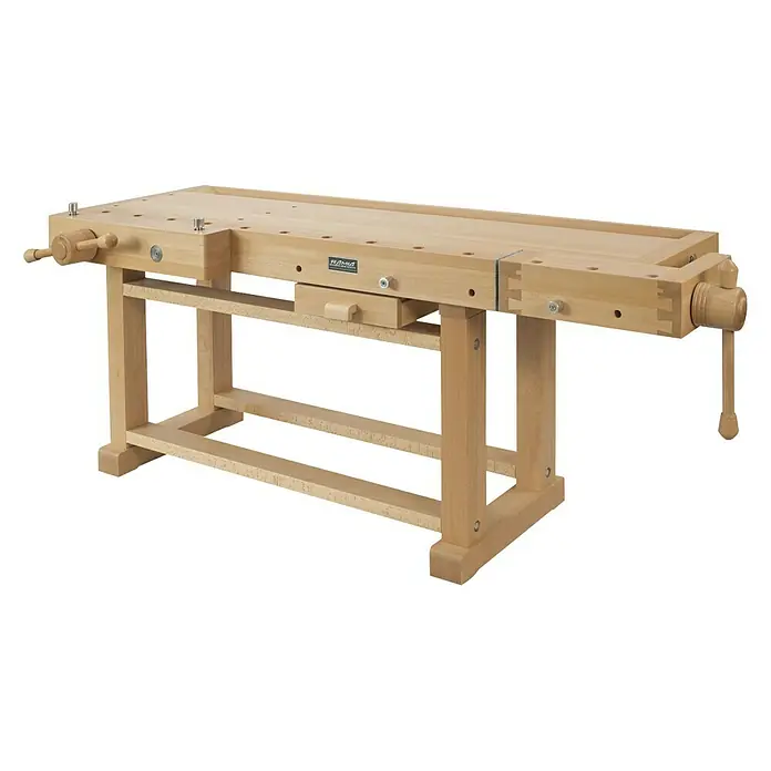 Ramia Werkbank Premium Superb - 2.165 x 855 x 870 mm, Schwalbenschwanzgezinktes Buchenholz - Vorderansicht