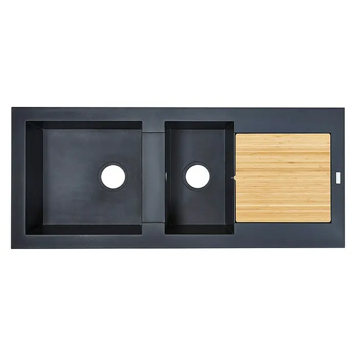 Carea Einbauspüle Katla - 118 x 50 cm, 2 Becken, CAREAlith®, Betongrau - Ansicht von oben