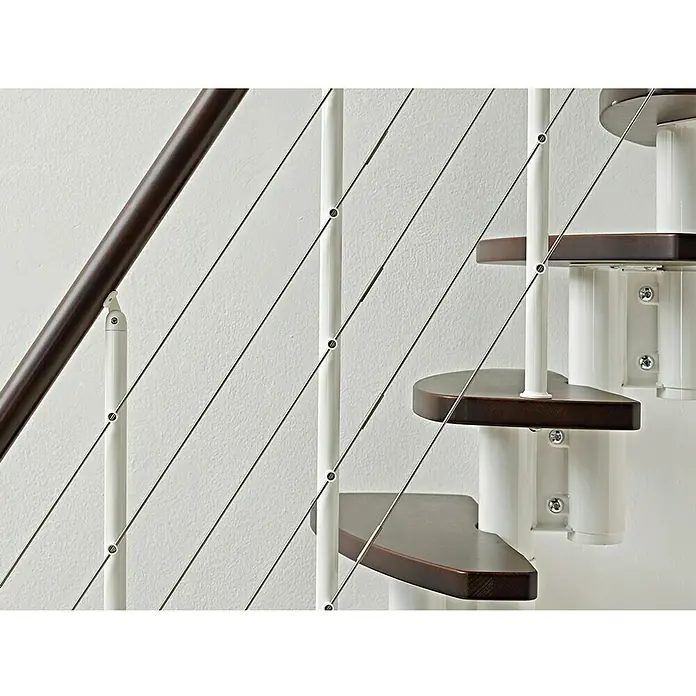Fontanot Raumspartreppe Zen - Breite: 61 cm, Weiß, Anzahl Steigungen: 13 Stk., Farbe Stufen: Buche Nussbaum Dunkel, Geschosshöhe: 212 cm - 304 cm - Linke Seitenansicht