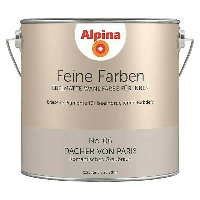 Alpina Wandfarbe Dächer von Paris - 2,5 l, Dächer von Paris, No. 06 - Romantisches Graubraun, Matt - Vorderansicht