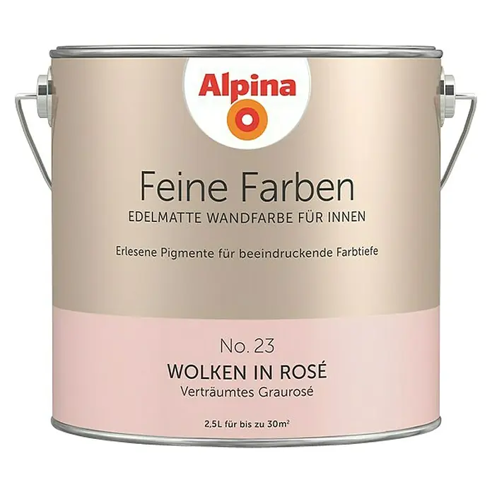 Alpina Wandfarbe Wolken in Rosé - 2,5 l, Wolken in Rosé, No. 23 - Verträumtes Graurosé, Matt - Vorderansicht