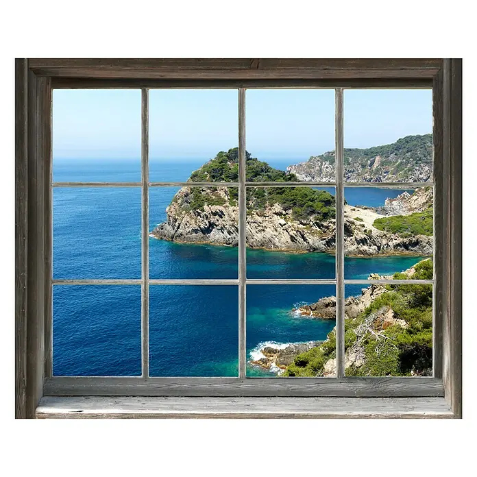 Fenstertattoo - Strand & Felsen - Vorderansicht
